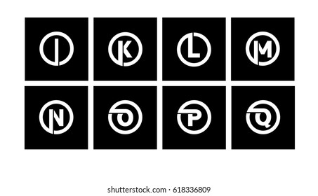 Set 2 of templates, capital letters inscribed in a circle of wide white bands with an overlay of shadows. To create emblems, monograms, logos