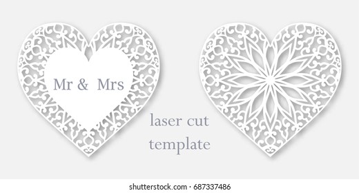 Conjunto de 2 plantillas de corazones abiertos para corte láser o de trazador. Elemento decorativo para el diseño.