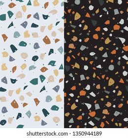 Set of 2 terrazzo flooring vector patterns. Texture of classic italian type of floor in Venetian style composed of natural stone, granite, quartz, marble, glass and concrete