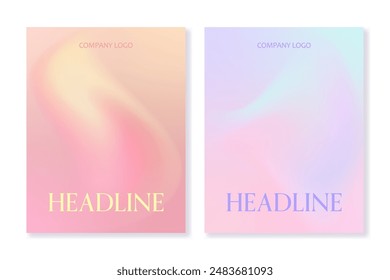 Set of 2 universal vector cover templates with abstract gradient backgrounds of soft pastel colors. For brochures, booklets, banners, posters, business cards, social media and other projects. 