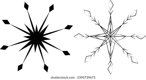 Set of 2 variation silhouette snowflakes. Winter design elements for Christmas or New Year greetings