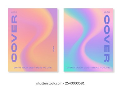 Conjunto de 2 modelos de cobertura vetorial com fundos fluidos coloridos abstratos. Para brochuras, livretos, banners, cartazes, cartões de visita, mídias sociais e outros projetos. Basta adicionar seu texto.