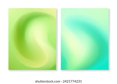 Set of 2 vector grainy gradient backgrounds in green colors. For covers, wallpapers, branding, social media and other projects. For web and print.