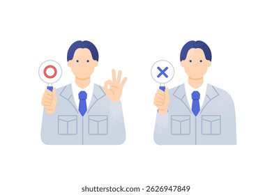 Set of 2 vector illustrations of a man in work clothes.