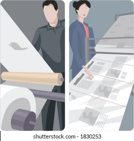 A set of 2 vector illustrations of news papers printing.