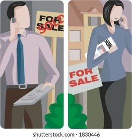 A set of 2 vector illustrations of sale brokers