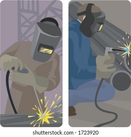 A set of 2 vector illustrations of welders.