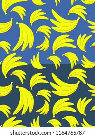 Set of the 2 vector seamless pattern of the banana. Nebulas blue and Sailor blue backgrounds