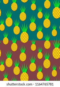 Set of the 2 vector seamless patterns of the pineapple. Red pear and Quetzal green backgrounds