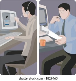 A set of 2 vector worker illustrations of computer workers.