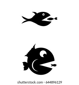 Set of 2 vectors. Pictogram big fish icon. Black icon on white background.
