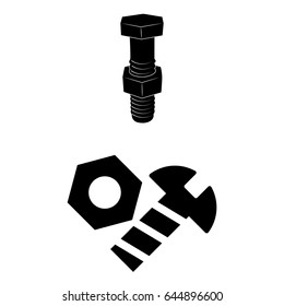 Set of 2 vectors. Pictogram bolt and nut icon. Black icon on white background.