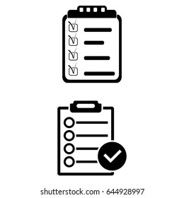 Set of 2 vectors. Pictogram clipboard, list icon. Black icon on white background.