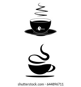 Set of 2 vectors. Pictogram cup of coffee icon. Black icon on white background.