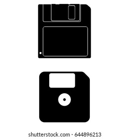 Set of 2 vectors. Pictogram floppy disk icon. Black icon on white background.