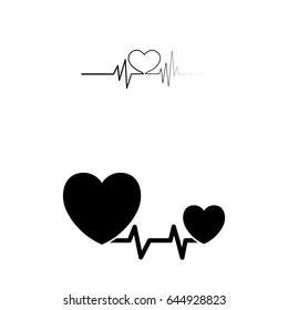 Set of 2 vectors. Pictogram heart with cardiogram icon. Black icon on white background.