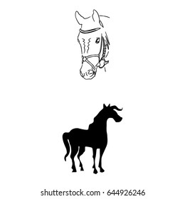 Set of 2 vectors. Pictogram horse icon. Black icon on white background.