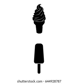 Set of 2 vectors. Pictogram ice cream icon. Black icon on white background.