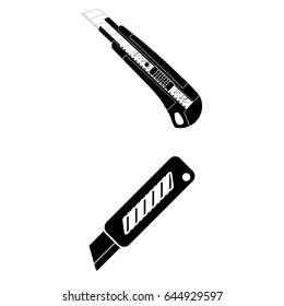Set of 2 vectors. Pictogram knife for papers icon. Black icon on white background.
