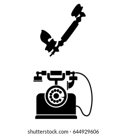 Set of 2 vectors. Pictogram old phone icon. Black icon on white background.