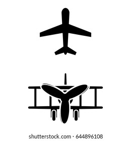 Set of 2 vectors. Pictogram plane sign icon. Black icon on white background.