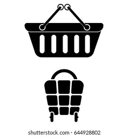 Set of 2 vectors. Pictogram shopping basket icon. Black icon on white background.