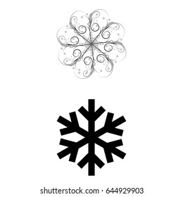 Set of 2 vectors. Pictogram snowflake icon. Black icon on white background.
