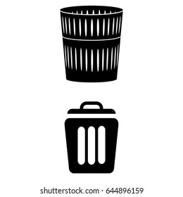Set of 2 vectors. Pictogram trash can icon. Black icon on white background.