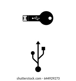Set of 2 vectors. Pictogram usb icon. Black icon on white background.