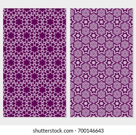 set of 2 vertical banner with seamless geometric pattern. vector illustration. purple color