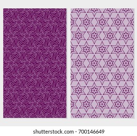 set of 2 vertical banner with seamless geometric pattern. vector illustration. purple color