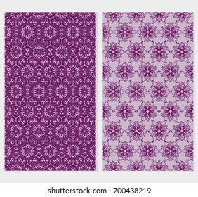 set of 2 vertical banner with seamless geometric pattern. vector illustration. purple color