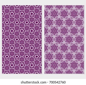 set of 2 vertical banner with seamless geometric pattern. vector illustration. purple color