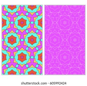 Set of 2 vertical e seamless lace pattern with elements of floral ornament. Different colored bases. vector illustration. For decorating invitations, fashion design, textiles