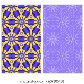 Set of 2 vertical e seamless lace pattern with elements of floral ornament. Different colored bases. vector illustration. For decorating invitations, fashion design, textiles