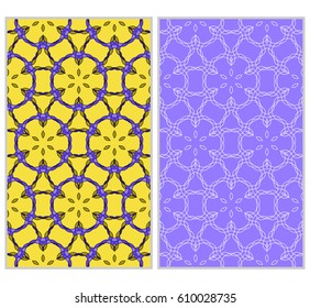 Set of 2 vertical e seamless lace pattern with elements of floral ornament. Different colored bases. vector illustration. For decorating invitations, fashion design, textiles