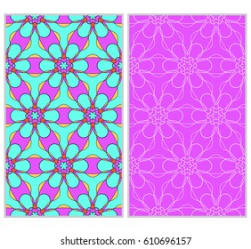 Set of 2 vertical e seamless lace pattern with elements of floral ornament. Different colored bases. vector illustration. For decorating invitations, fashion design, textiles