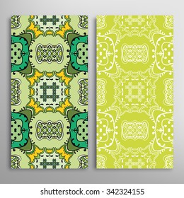 Set of 2 vertical seamless patterns with hand drawn geometric lace texture for Wedding, Valentine's day or Birthday Invitations, fabric or paper print. Vector collection