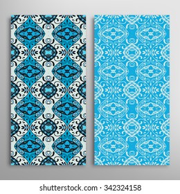 Set of 2 vertical seamless patterns with hand drawn geometric lace texture for Wedding, Valentine's day or Birthday Invitations, fabric or paper print. Vector collection