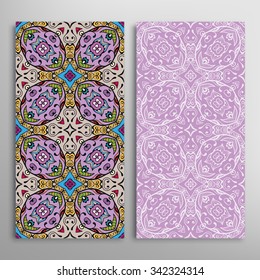 Set of 2 vertical seamless patterns with hand drawn geometric lace texture for Wedding, Valentine's day or Birthday Invitations, fabric or paper print. Vector collection