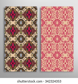 Set of 2 vertical seamless patterns with hand drawn geometric lace texture for Wedding, Valentine's day or Birthday Invitations, fabric or paper print. Vector collection