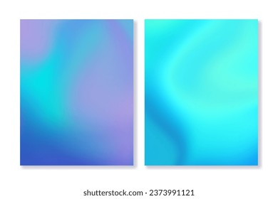 Set of 2  wavy gradient backgrounds in blue, purple and green colors. For covers, wallpapers, branding, social media and other projects. For web and print.