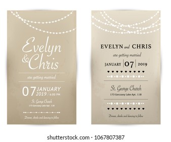 Set Of 2 Wedding Invitation Templates. Suitable For Romantic,  Rustic, Boho Style Weddings. Vector Design