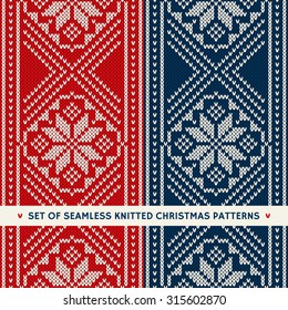 Set of 2 Winter Holiday Seamless Knitting Patterns. Christmas and New Year Ornaments