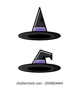 Set of 2 witch or wizard vector icons for halloween theme season. Minimal cartoon style icons isolated on white background.