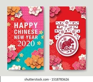 Set of 2 Year of the Rat banner design. Year of Rat Vector Design. Chinese Translation: Spring	
