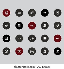 Set Of 20 Aircraft Icons Set.Collection Of Pagking, Restaurant, Weighing And Other Elements.