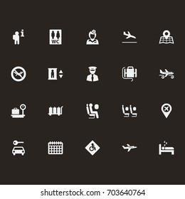 Set Of 20 Airplane Icons Set.Collection Of Toilet, Sitting Man, Tourism And Other Elements.