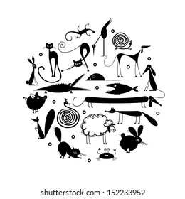 Set of 20 animals, black silhouette for your design