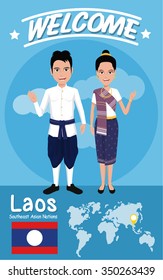 Set of 20 asian men and women in traditional costume with flag , eps10 vector format